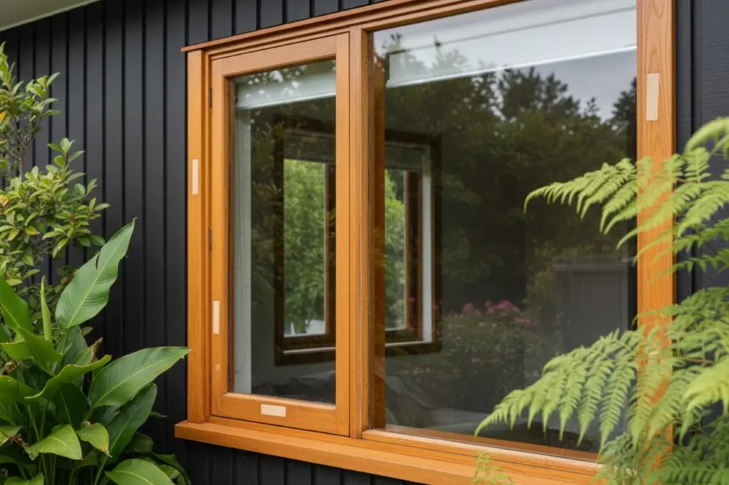 Well maintained timber window installed on a residential exterior representing trusted Wooden Window Repairs Waikato by Double Glazing Waikato.